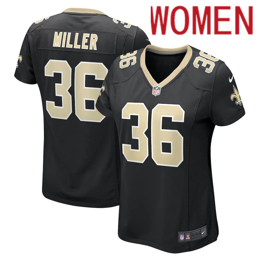 Women New Orleans Saints #36 Jordan Miller Nike Black Game Player NFL Jersey->women nfl jersey->Women Jersey